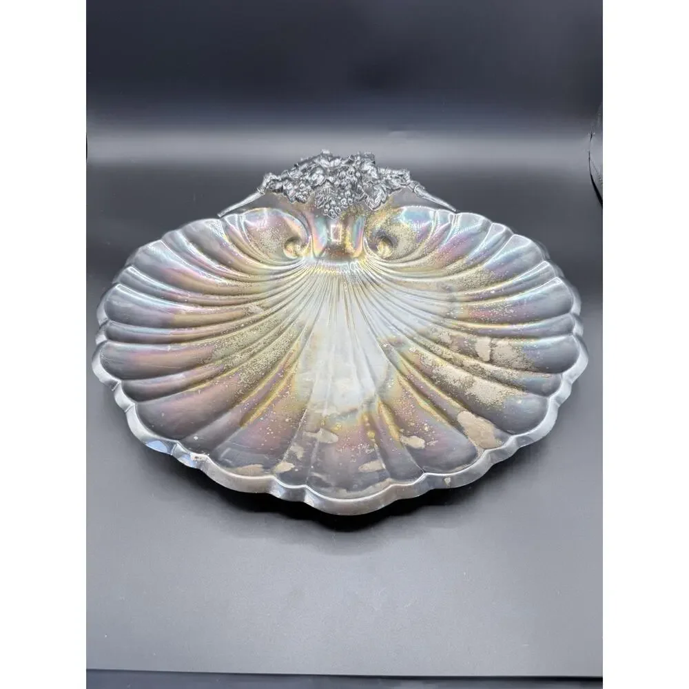 Reed & Barton 2008 Silverplate Shell Platter 16” Grape Handle (#1)